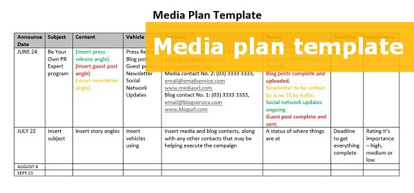 media plan template excel